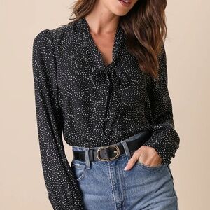Lulu's Long Sleeve Blouse - Black with white polka dots - NWT - S